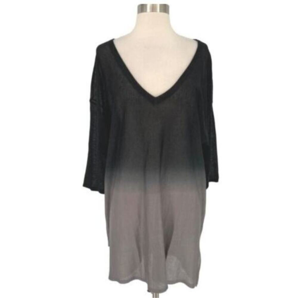 Lane‎ Bryant Black Gray Ombre V-Neck Knit Sweater Tunic Plus Size 26/28 4X NWT